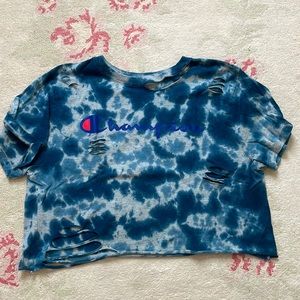 Champion tie die ripped crop top